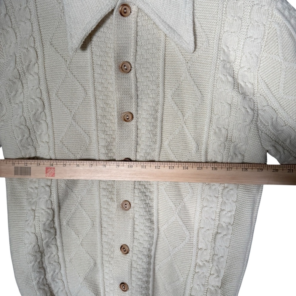 Vintage Jantzen Women's 100% Wool Cream Cable Knit Cardigan Sweater Fisherman L - Picture 6 of 8
